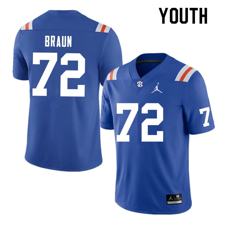 Youth NCAA Florida Gators Josh Braun #72 Stitched Authentic Nike Blue Throwback College Football Jersey BTZ8665QD